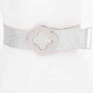 Metal Buckle Metallic Stretch Belt – Silver